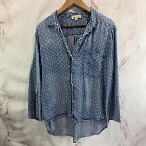 Anthropologie Shirt Womens Large Chambray White Tencel Long Button Cloth Stone